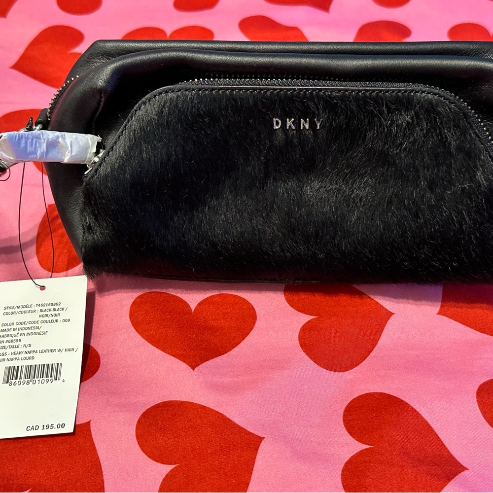 DKNY Black Fur and Leather Pouch